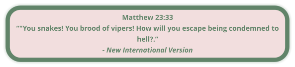 Matthew 23:33 “"You snakes! You brood of vipers! How will you escape being condemned to hell?.” - New International Version